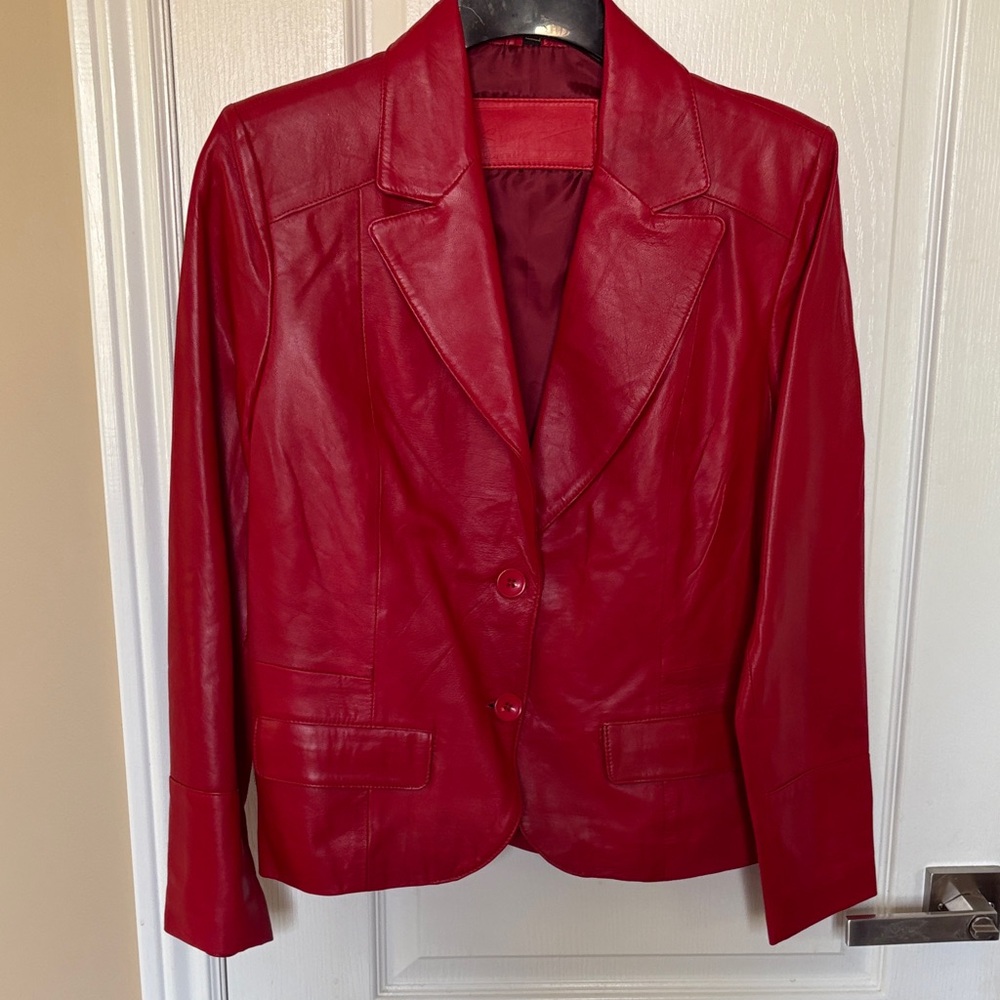 Elegant Red Leather Blazer